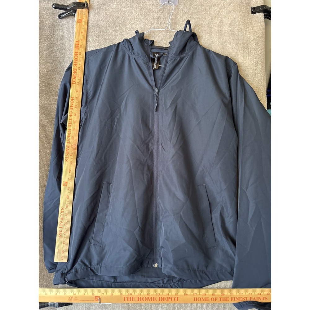Burnside Mens Windbreaker Jacket Blue Pockets Zipper Hooded Drawstring Size L